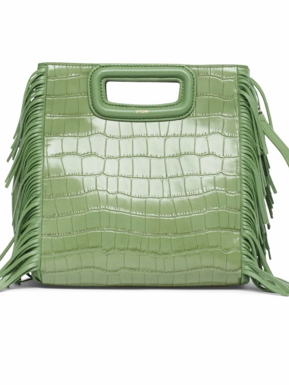 Maje Olive Green Croc-Embossed Fringe Crossbody Bag
